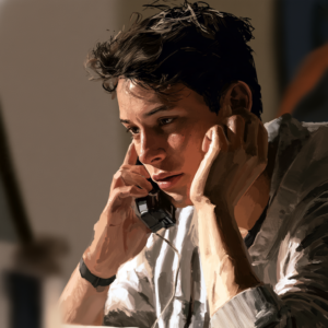 Young adult calling a rehab center for help, representing the admissions process and addiction treatment services available at Rooted Stillness.